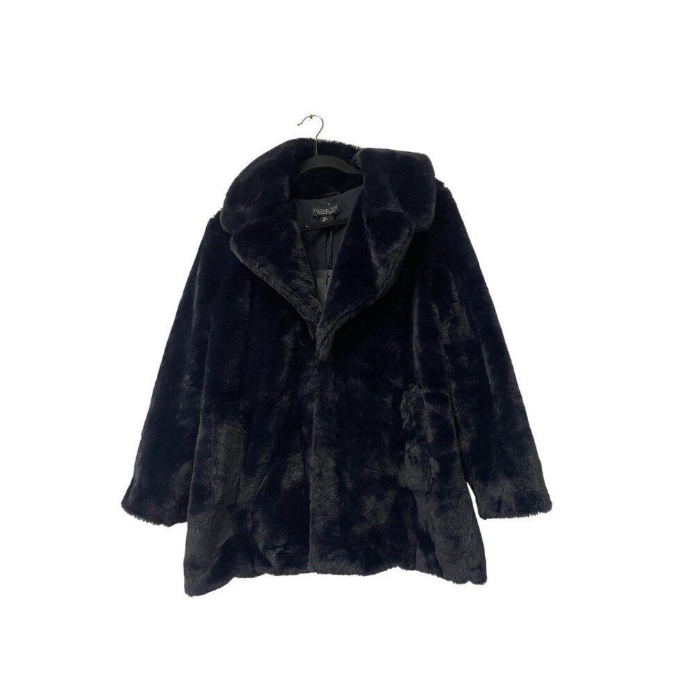 Rachel Zoe Womens Jacket Coat Large L Navy Blue Faux Fur Button Front NWT